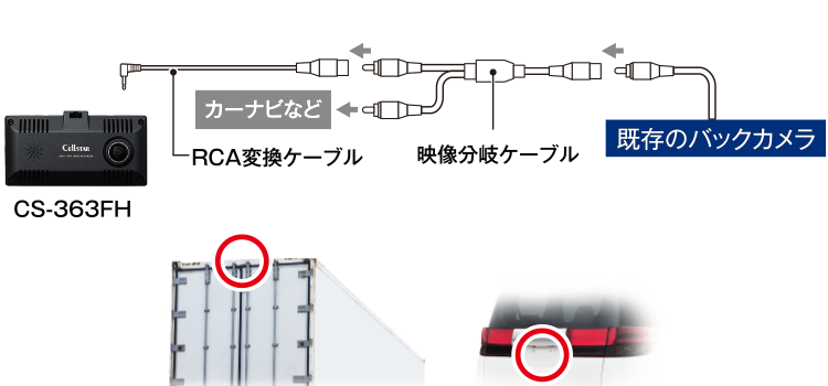 既存のバックカメラの接続方法例